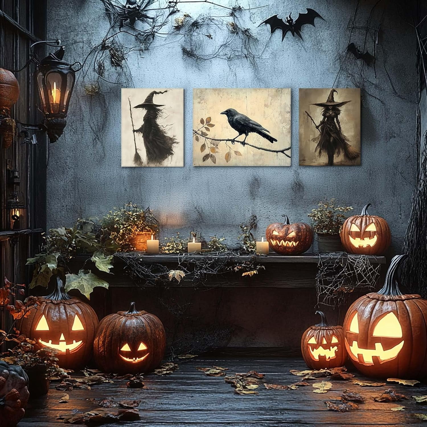 ART Halloween Canvas Wall Decor, Witchy Bubblebath Bathroom Decor Black Cat Pictures Print Academia Halloween Poster for Dorm Party Decor