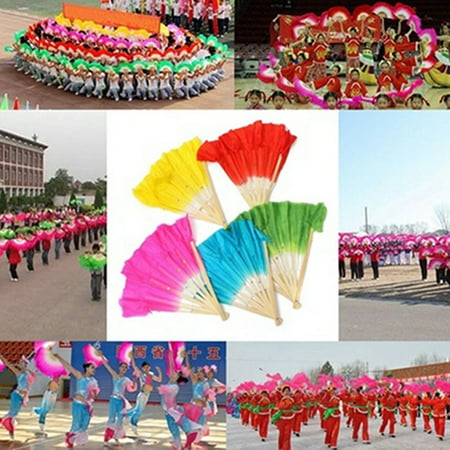 

opvise Chinese Style Handmade Bamboo Handle Artificial Silk Folk Art Belly Dancing Fan