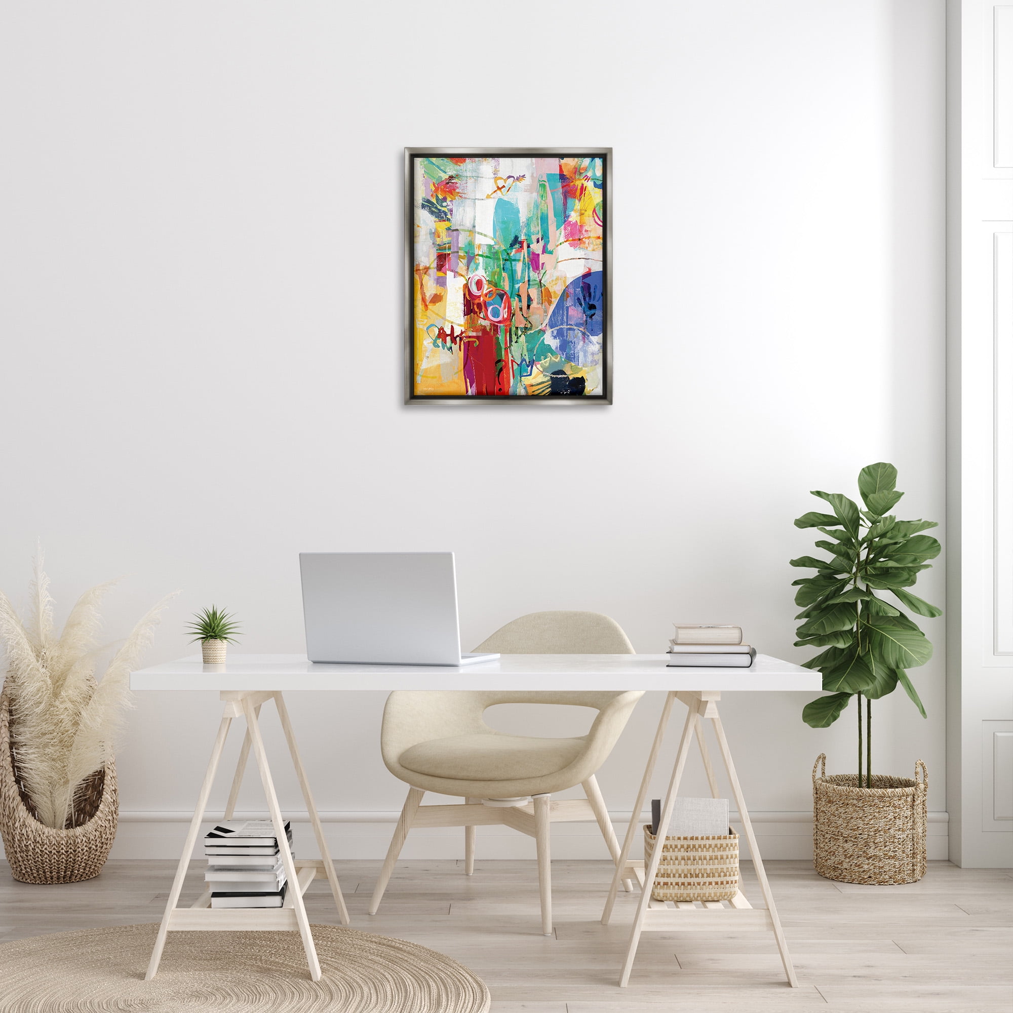 Stupell Industries Expressive Collage Abstraction Abstract Painting Gray Floater Framed Canvas Art Print Wall Art, 25 x 31