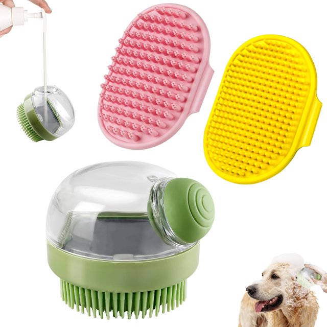 3 cepillos de baño para perros | Cepillo de champú para perros | Depurador de perros para baño | Cepillo de baño para perros | Cepillo de ducha/lavado para perros con mango de anillo ajustable para pe