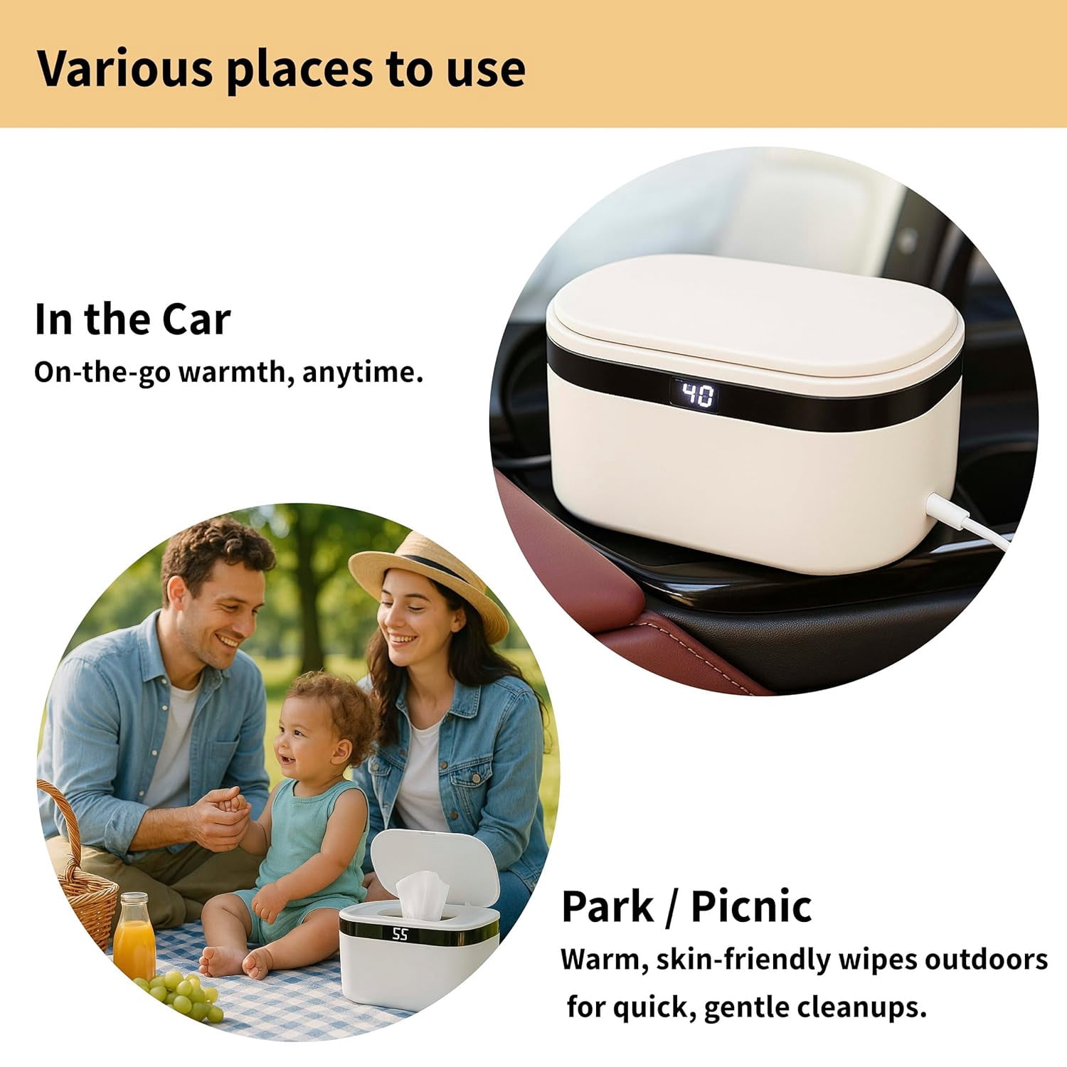 Baby Wipe Warmers, Wet Wipe Warmer for Babies, Wet Wipes Dispenser with Night Light, Fast & Even Heating, 5 Levels of Temperature Adjustment, Temperature Display for Home Car Travel Large Capacity