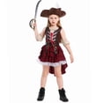 thumbnail image 5 of JAJAHO Carnival Girls Pirate Dress Up Outfit Sleeveless Top Belted Layered High-Low Skirts With Hat Arm Rings 4 PCS Set For Kids 4-16 Years, 5 of 8