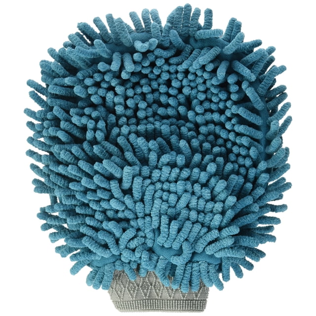 Messy Mutts Microfiber Grooming Mitt | Chenille Microfiber Dog Shammy Mitt | Machine Washable Paw Cleaner | Blue