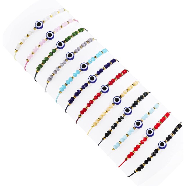 HAHDAXIA 12Pcs Evil Eye Bracelet for Women Blue Black Evil Eye Beaded Bracelet for Men Adjustable Red String Evil Eye Bracelets Evil Eye Protection Bracelet