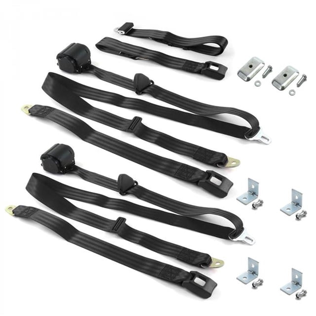 Jeep Commando 1966-1973 Standard 3 Points Noir Rétractable Ceinture de Banquette Kit avec Bracketry - 3 Ceintures