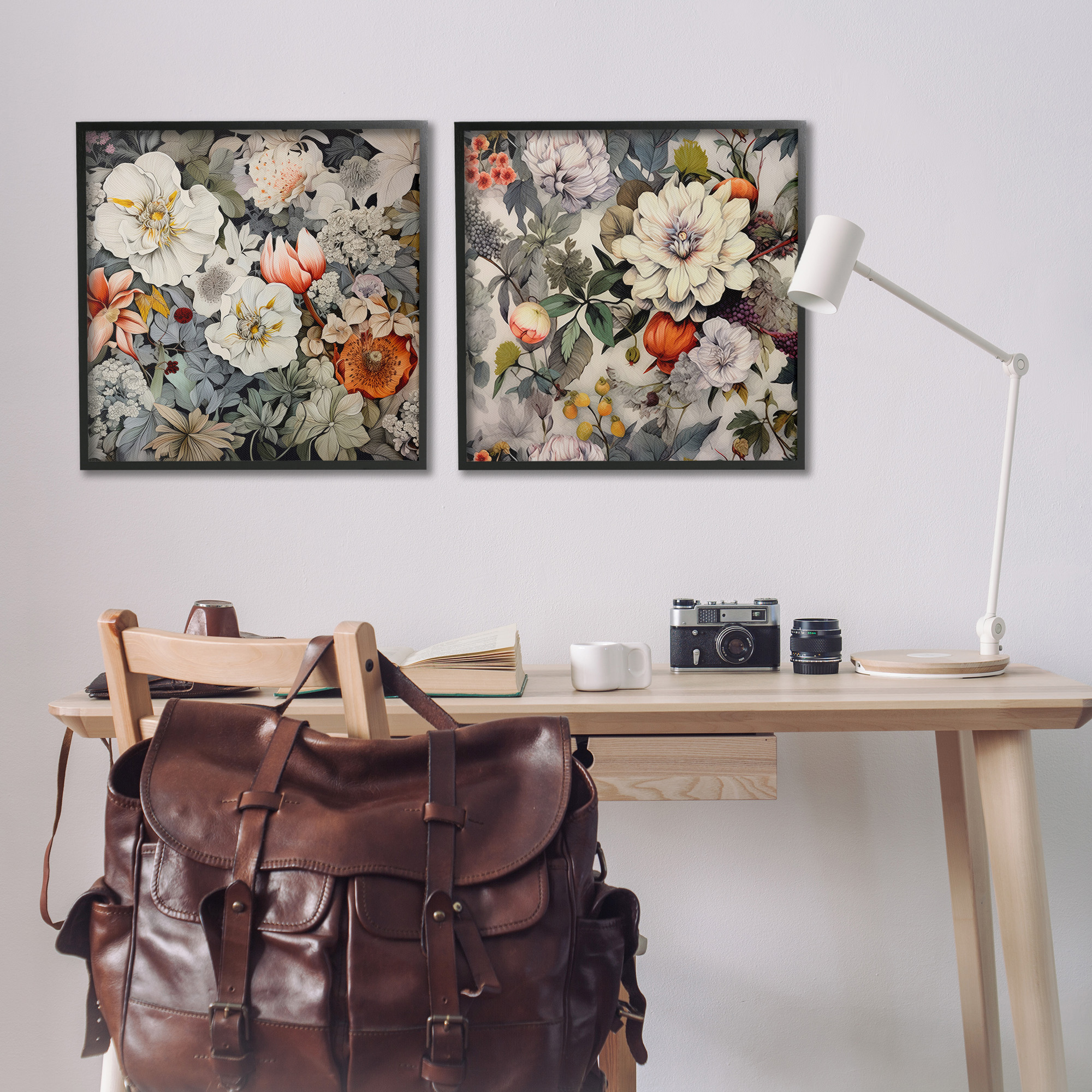Stupell Industries Vintage Blooms Arrangement Botanical & Floral Painting Black Framed Art Print Wall Art, 24 x 24, Set of 2