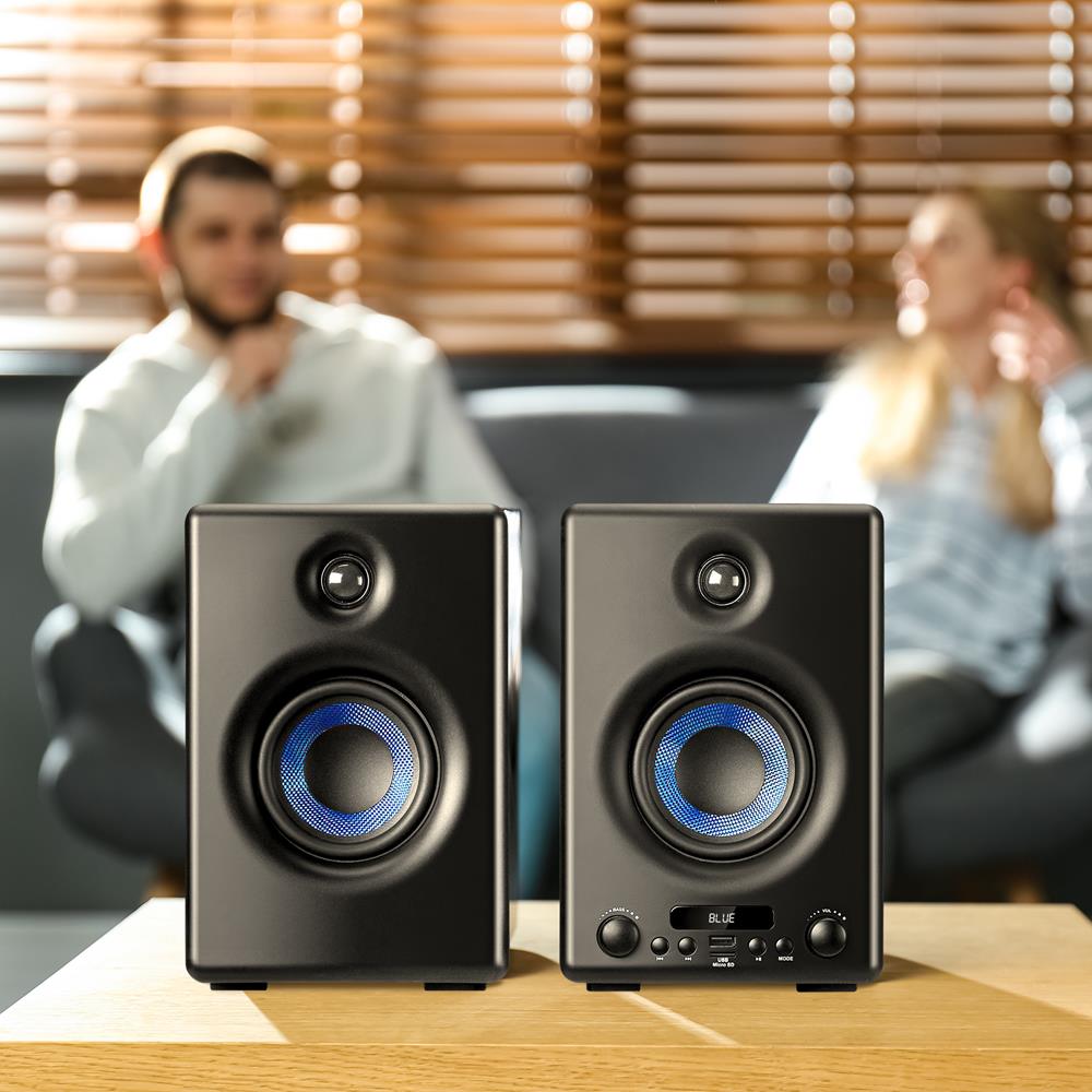 Pyle HiFi Active Bookshelf Speaker W/ Bluetooth Audio Stereo Monitor Speaker System, 300W (Black)