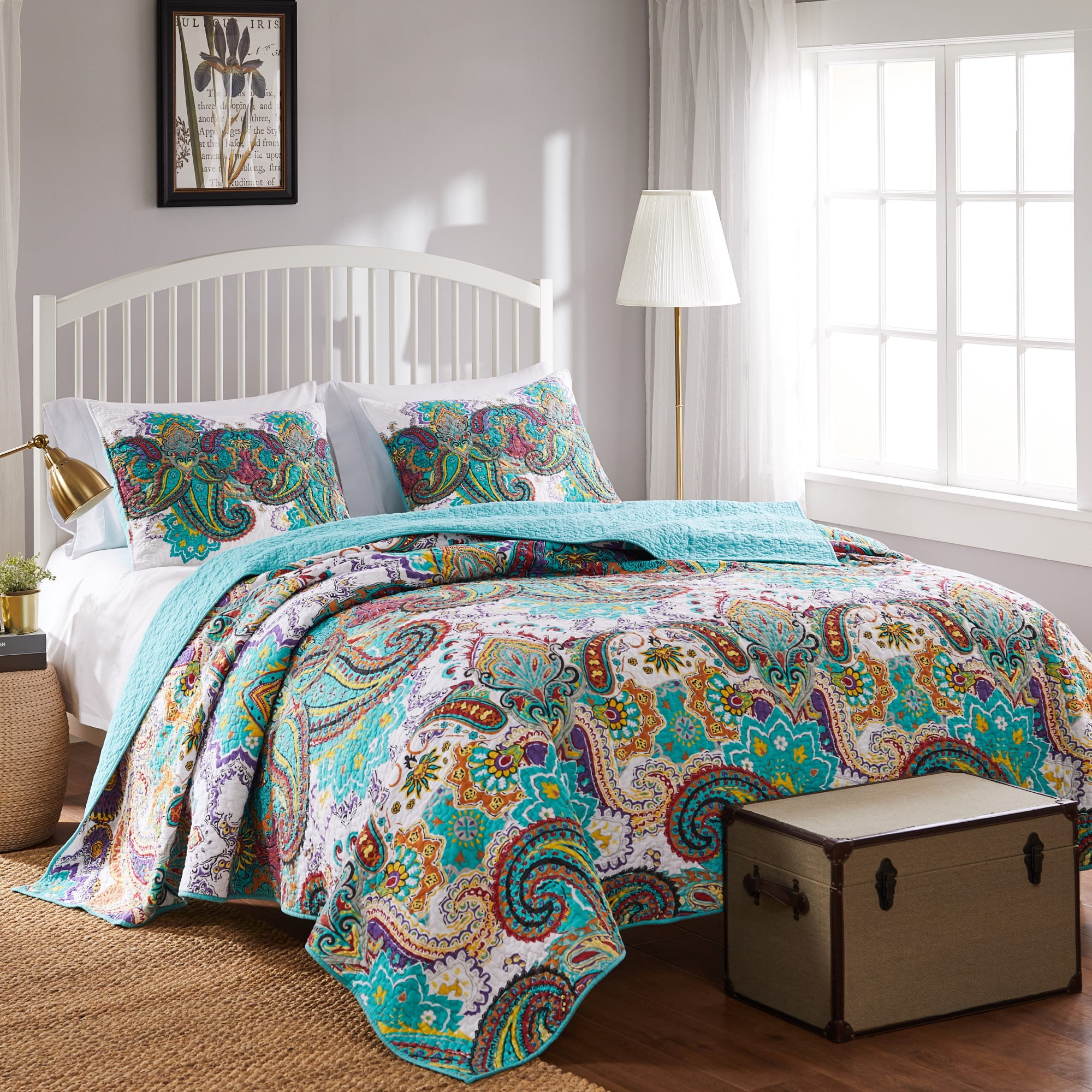 Global Trends Nova Bohemian Paisley Oversized 100% Cotton Reversible Quilt Set, 3-Piece King/Cal King