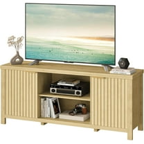 Fluted TV Stand for TVs up to 65'',Mid Century Modern Entertainment Center with Adjustable Shelves, Wood Media TV Console Cabinet with Fluted Doors for Living Roon Bedroom Natural LTV90Y