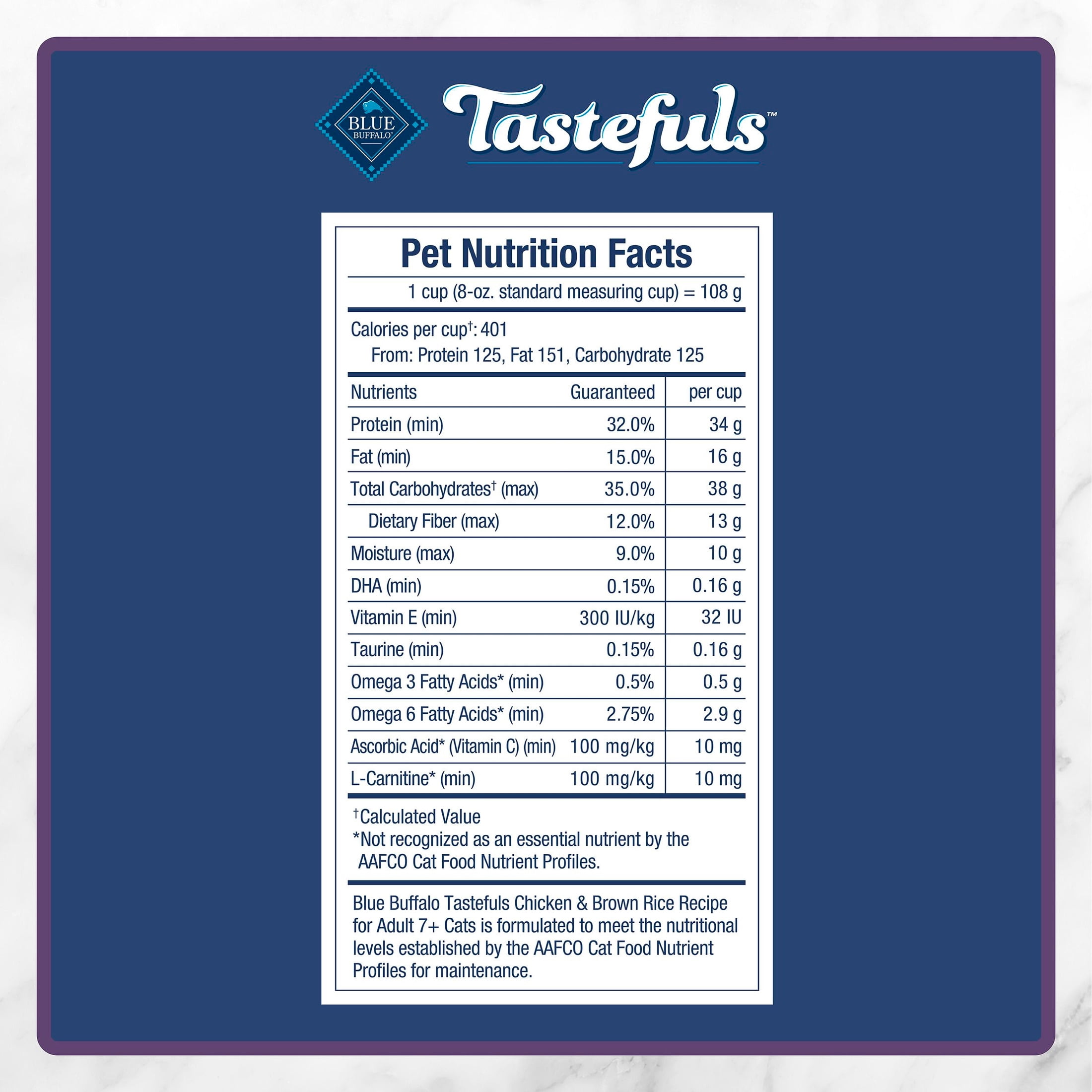 Blue Buffalo Tastefuls Mature Dry CatFood for Adult Cats 7+, Chicken & Brown Rice, 3lb Bag