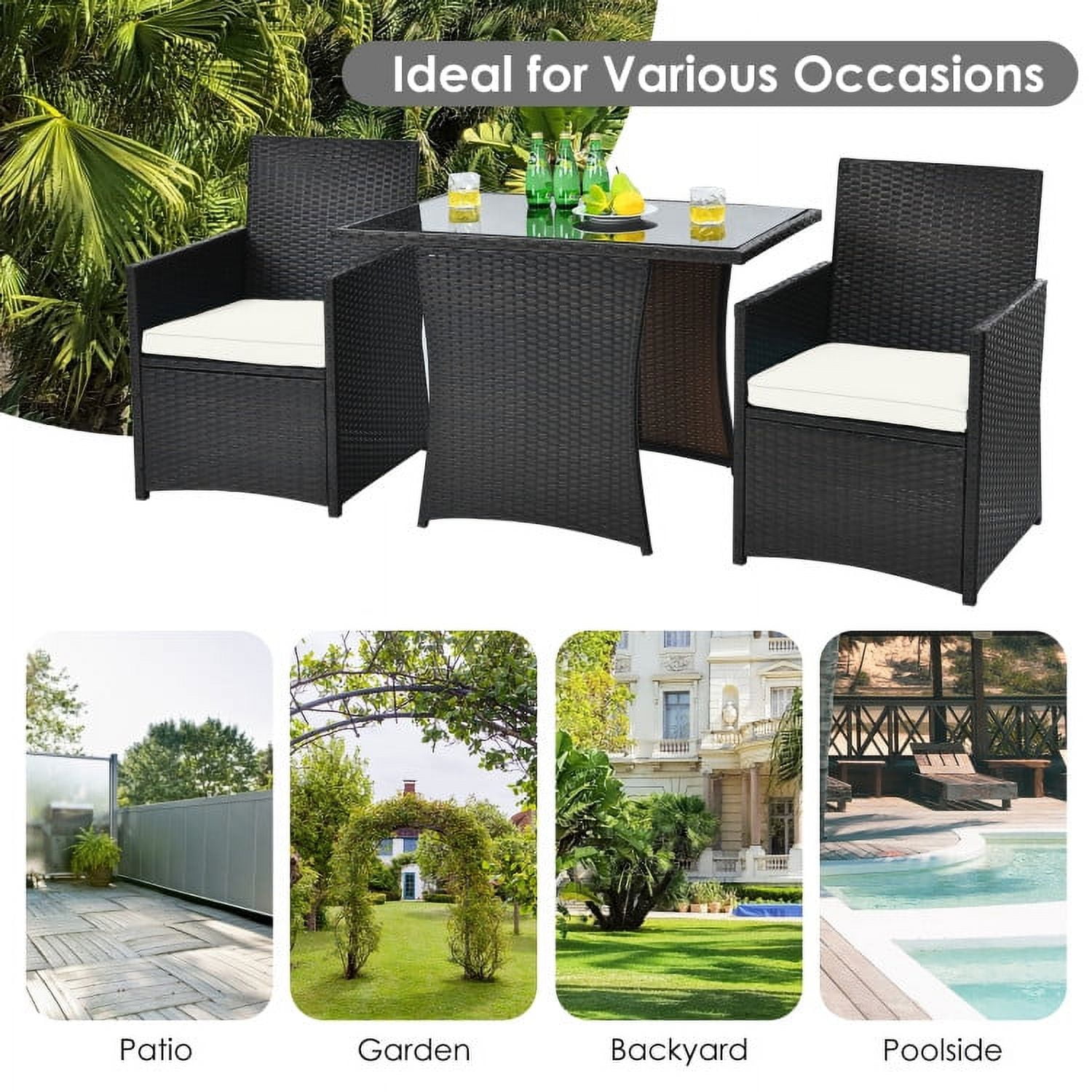 Aimee Lii 3 Pieces Wicker Patio Furniture Set with Cushion and Sofa Armrest, Small Patio Set, White Aimee Lii 3 Pieces Wicker Patio Furniture Set with Cushion and Sofa Armrest, Small Patio Set, White