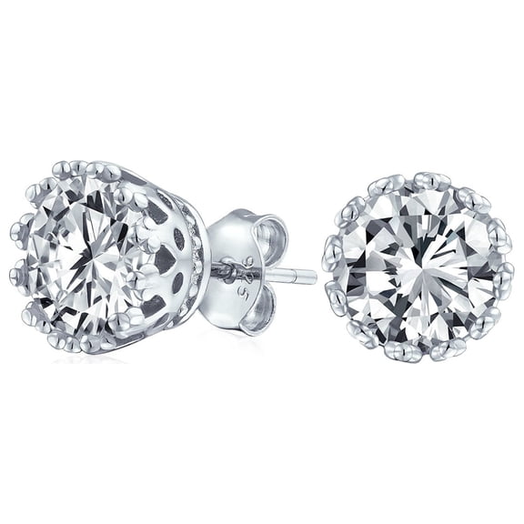 Bling Jewelry Womens Brilliant CZ Stud Earrings Crown Basket Set Rose Gold Plated Sterling Silver