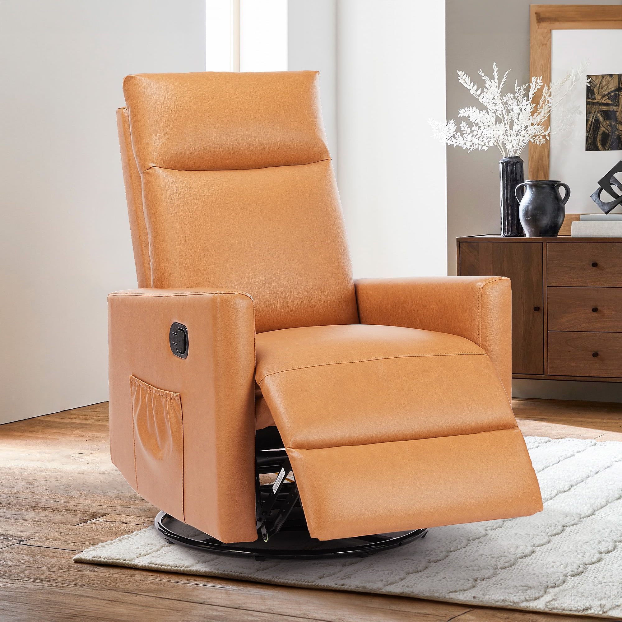 GIANNA Comfortable Swivel Recliner Chair with Extra Large Footrest & High Back – Upholstered Nursery Rocker for Living Room, Deep Seat Glider Recliner, Brown