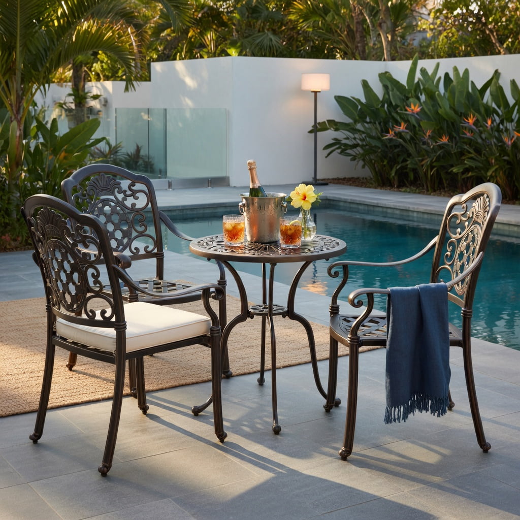 Hommoo 2-Pack Stackable Cast Aluminum Patio Dining Chairs in Red Copper, Rustproof, Weather-Resistant Outdoor Armchairs with Ergonomic Design & Adjustable Feet, Brown+Black