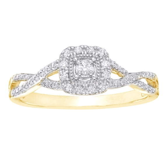 Round Cut White Natural Diamond Frame Twist Shank Promise Ring in 10k Solid Gold
