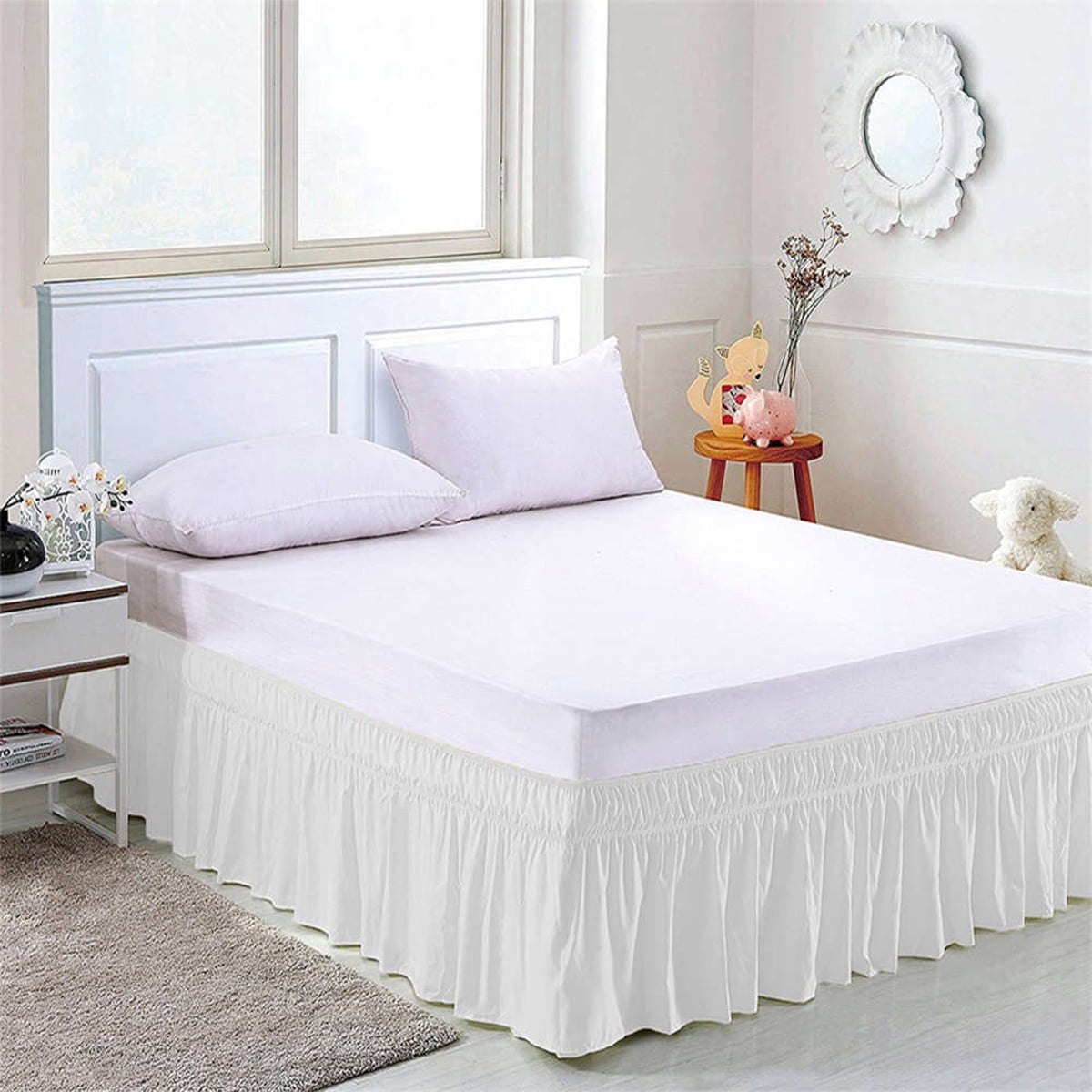 15'' Drop 135/150cmx200cm Queen Size Bed Skirt Ruffled Bedspread Cover