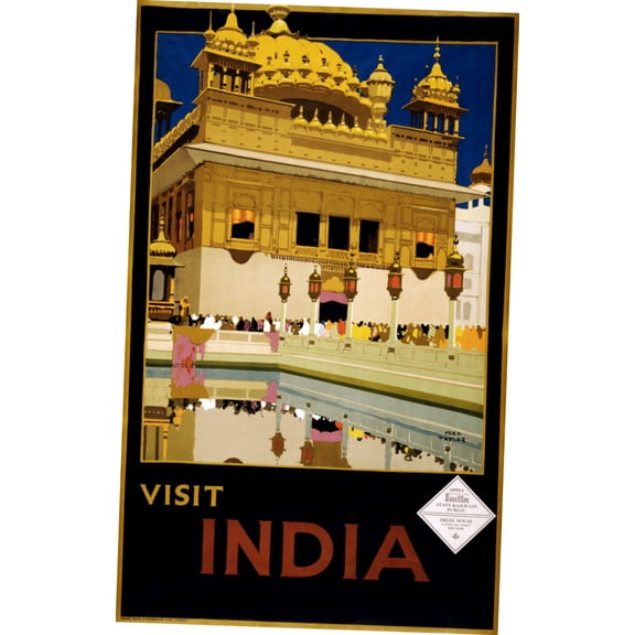 India Tourism Poster Art decor 27inx40in for any room 27x40 Multi-Color Square Adults Western Graphic