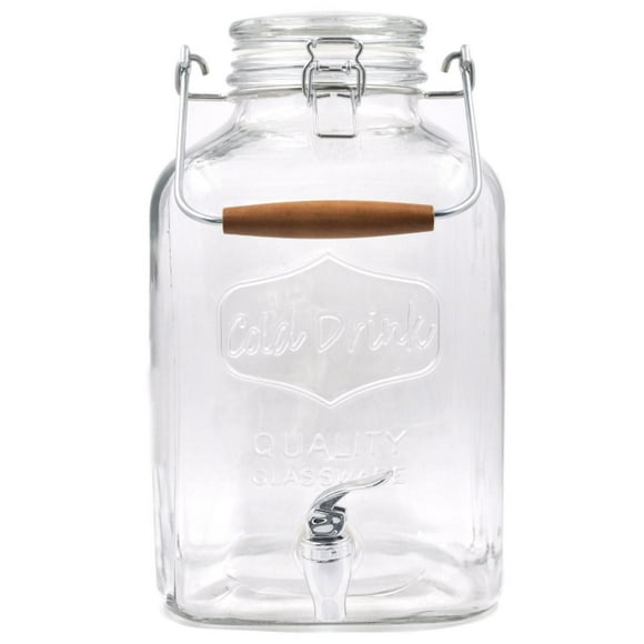 Home Trends Glass 2-Gallon Beverage Dispenser with Glass Clamp Lid, Glass beverage dispenser