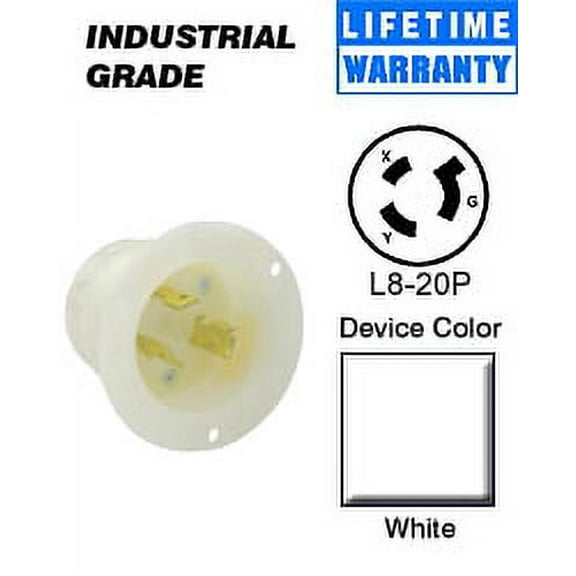Leviton 2345 Flanged Inlet Locking Blade L8-20P 20A 480V 2P3W Grounding - White