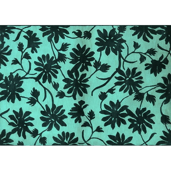 Ahgly Company Indoor Rectangle Oriental Turquoise Blue Industrial Area Rugs, 4' x 6'