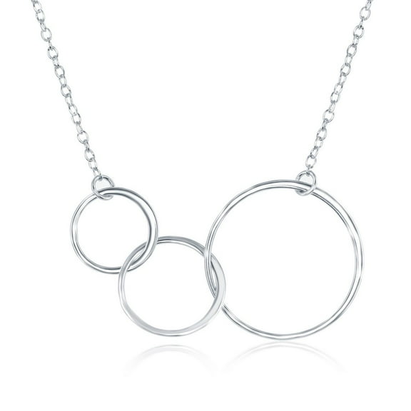 TheJewelryHut Fancy Designer Sterling Silver Interlocking Graduating Three-Generation Open Circle Necklace