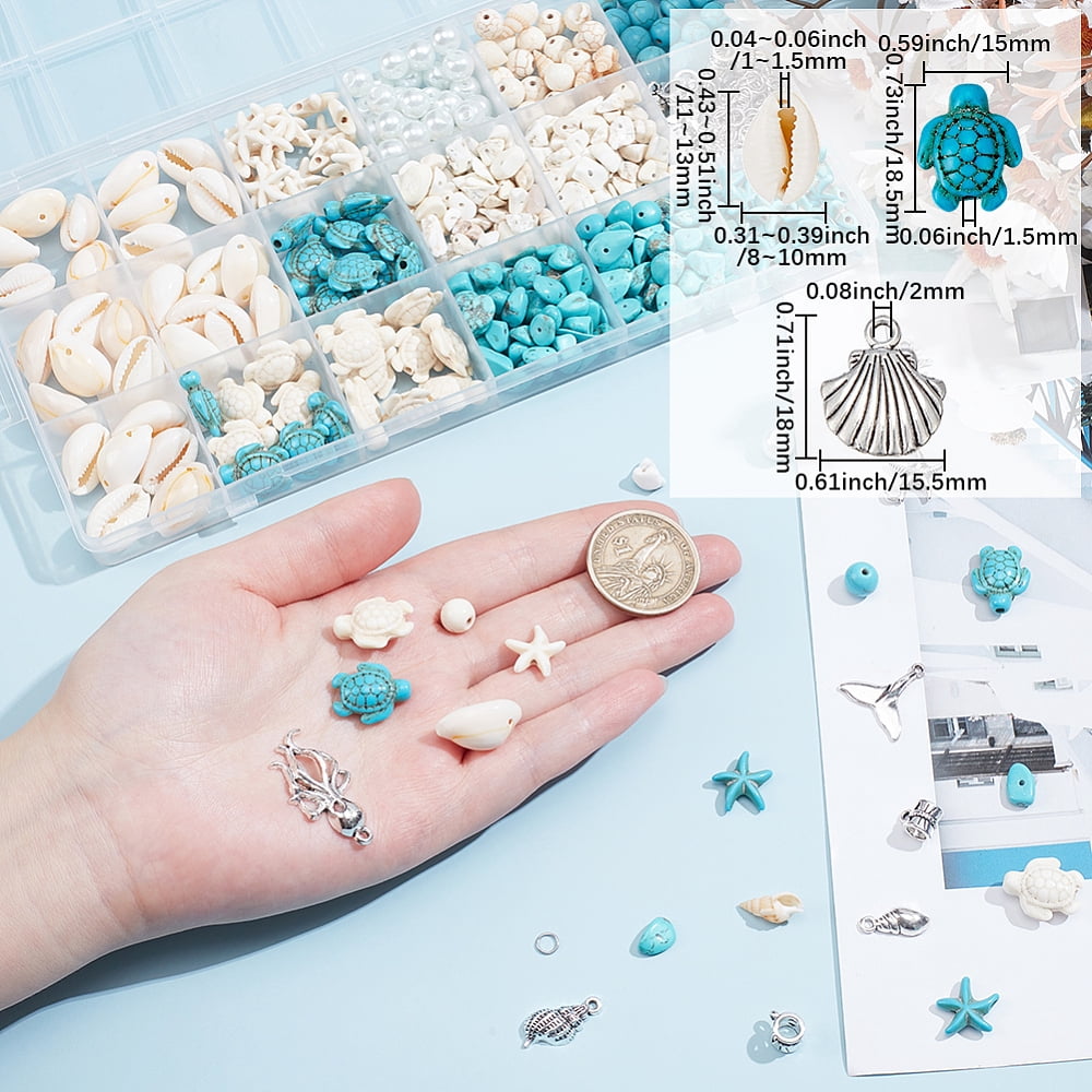 DIY Jewelry Making Kits include Shell Beads & Links Glass Pearl Beads Turquoise & Howlite & Magnesite Beads 304 Stainless Steel Rings