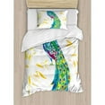thumbnail image 3 of Peacock Duvet Cover Set Queen Size, Digital Watercolor Paint Creature Female Peacock Large Tail with Eyespots Image, Decorative 3 Piece Bedding Set with 2 Pillow Shams, Multicolor, by Ambesonne, 3 of 3