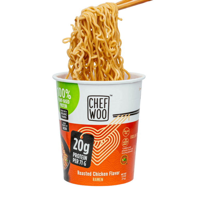 Chef Woo Vegan Roasted Chicken Flavor Ramen Cup Noodles, Instant
