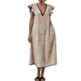thumbnail image 3 of ClodeEU Women's V Neck Ruffle Sleeve Midi Dress,Casual A Line Loose Sundress with Pockets Khaki,Women's Plus S, 3 of 6