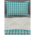 thumbnail image 3 of Geometrical Comforter & Sham Bedding Set, Vintage Retro 50s 60s Inspired Kitchen Tiles in Diamond Shapes Print, 3 pcs Duvet Set Microfiber Filling Quilt, 5 Sizes, Turquoise and Lilac, by Ambesonne, 3 of 4