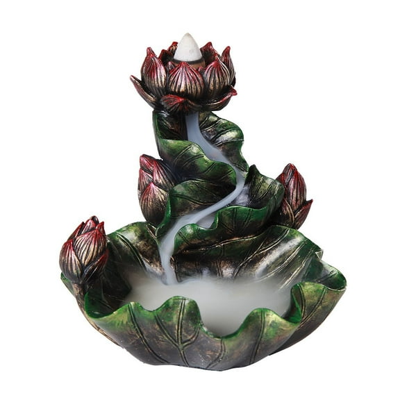 Ebros Meditation Auspicious Lotus Back Flow Cone and Stick Incense Burner Holder Infuser