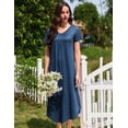thumbnail image 5 of Ekouaer 3 Pack Long Nightgowns for Women Plus Size House Dress Short Sleeve Night Gown V Neck Casual Nightshirt, 5 of 6