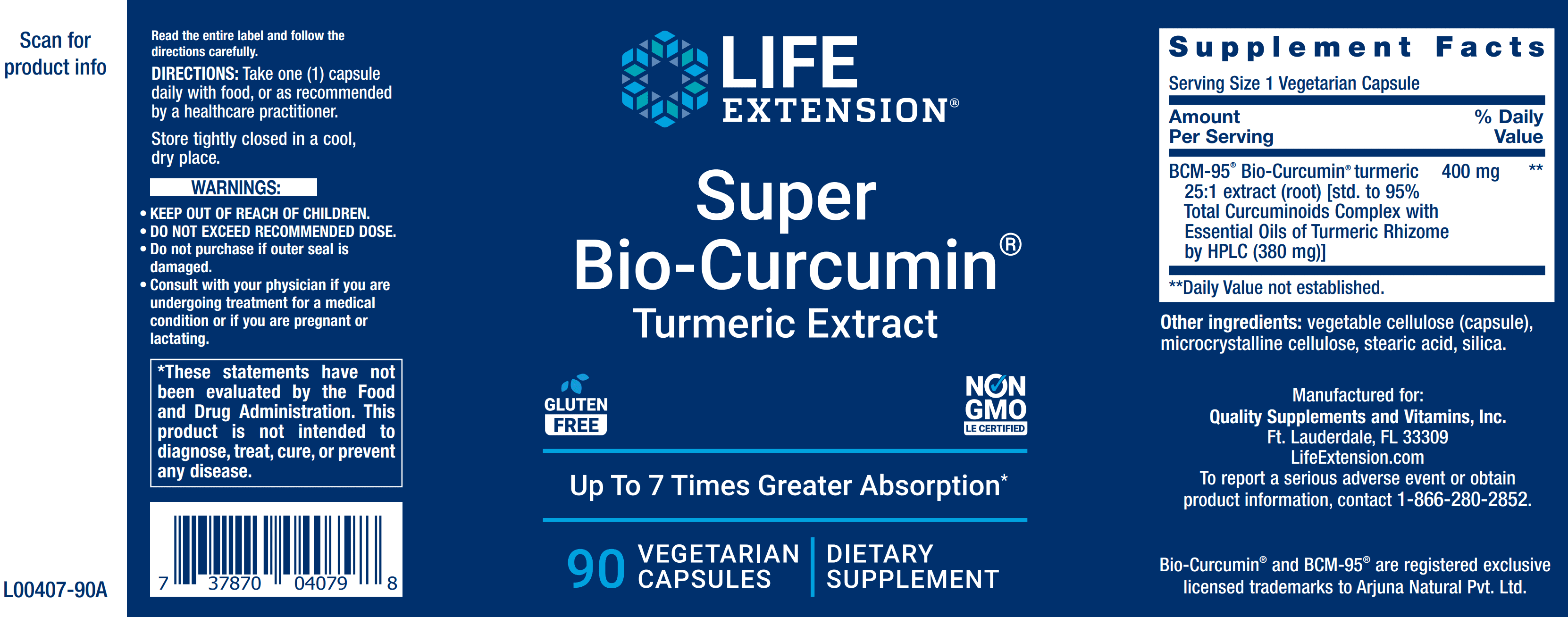 Life Extension Super Bio-Curcumin Turmeric Extract 400 mg, 90 Vegetarian Capsules