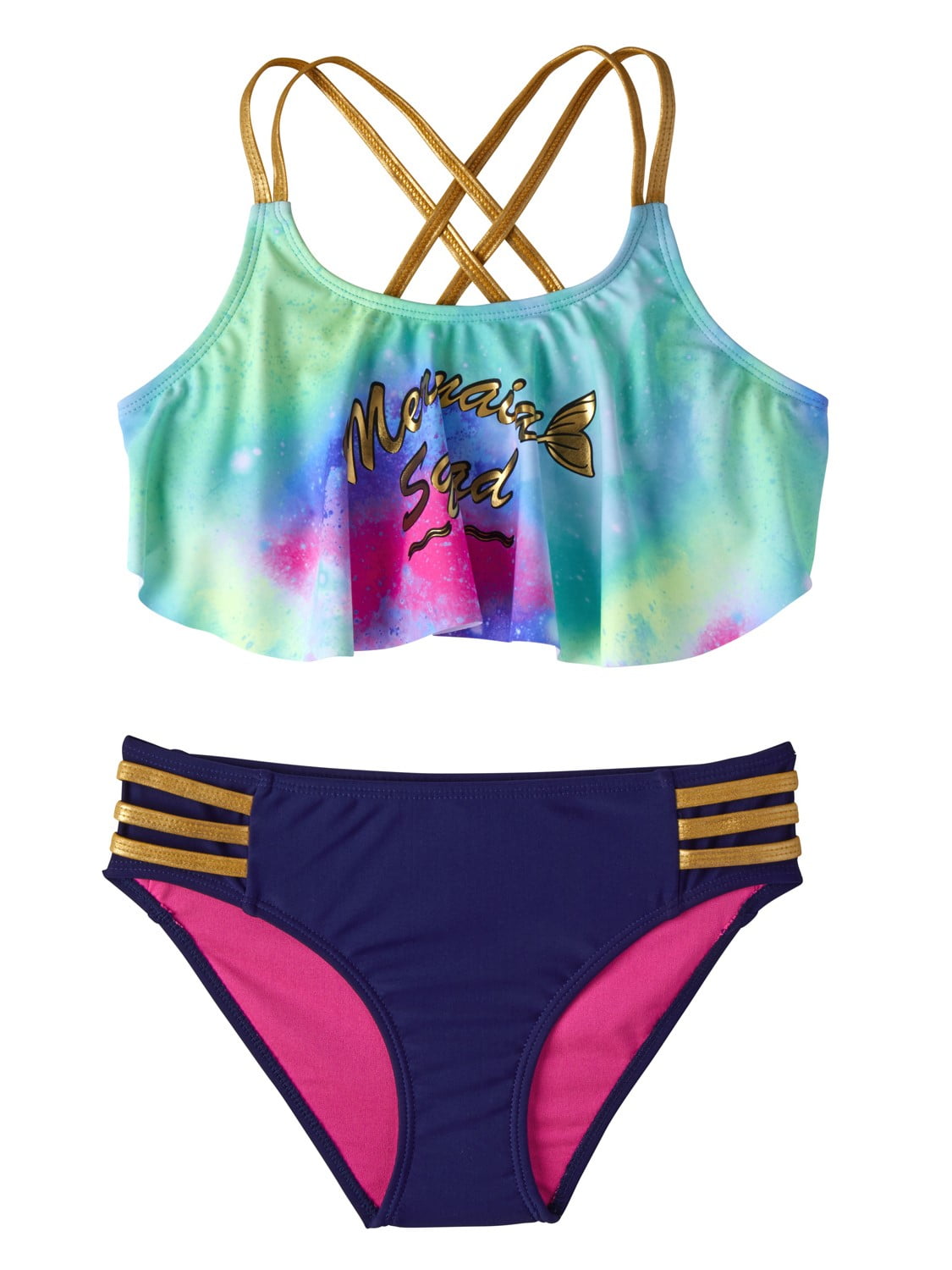 Foil Mermaid Squad Tie-Dye Tankini Swimsuit (Little Girls) - Walmart.com