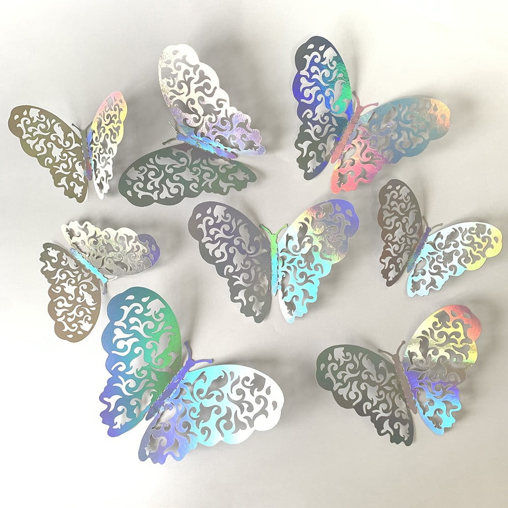 24-Piece 3D Colorful Butterfly Wall Stickers - Removable Decor With Magnets & Glue