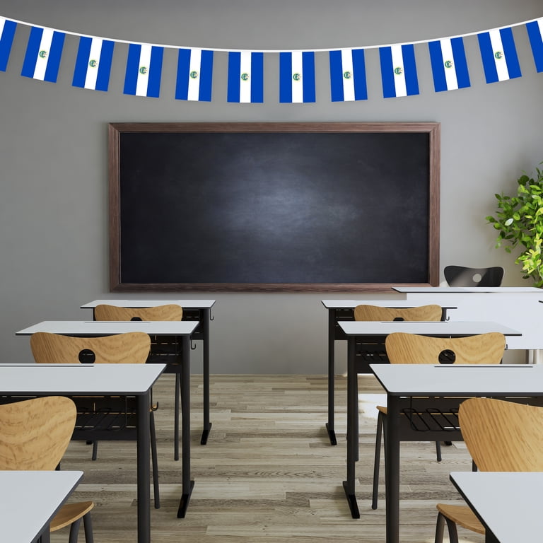 G128 El Salvador Flag Banner - 33 Foot String With 38 Flags For Parties & Celebrations