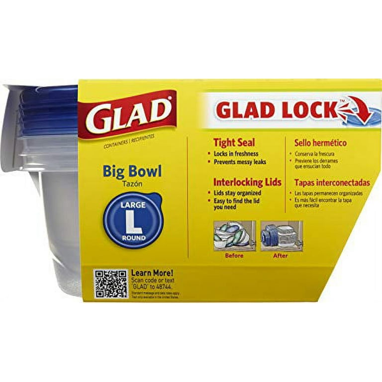 GladWare Big Bowl Food Storage Containers, Large Round Bowl Holds 48 Ounces  of Food, 3 Count Set