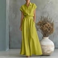 thumbnail image 2 of Womens Casual Two Piece Outfit Short Sleeve Collared Shirt High Waist Wide Leg Pants with Pockets Solid Color Loungewear Set Green XL(XL), 2 of 6