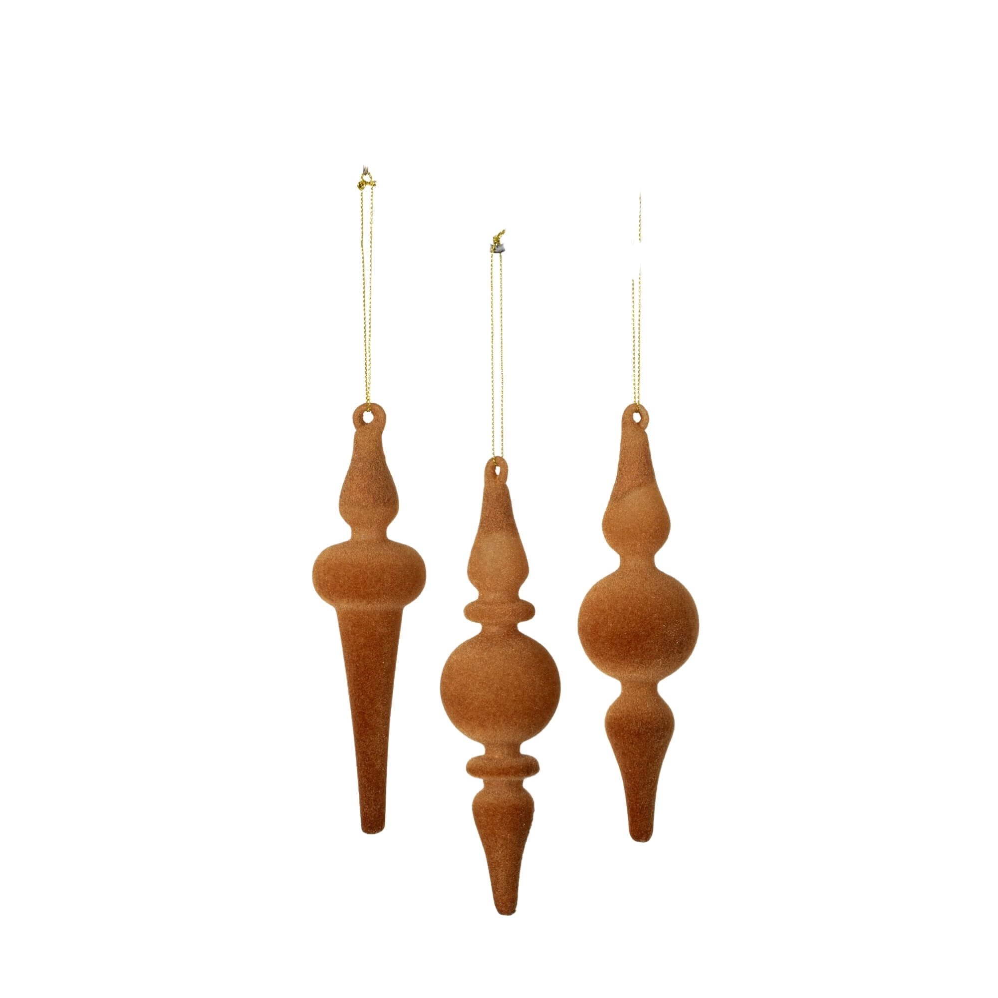 6.5"H Sullivans Brown Velvet Finial Christmas Ornaments Set of 3