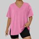 thumbnail image 2 of Mujeres Más Tamaño Manga Larga Tops con Cuello en V, Color Sólido Doblado Hendidura Suéter para el Uso Casual Diario en el Hogar, 2 of 6