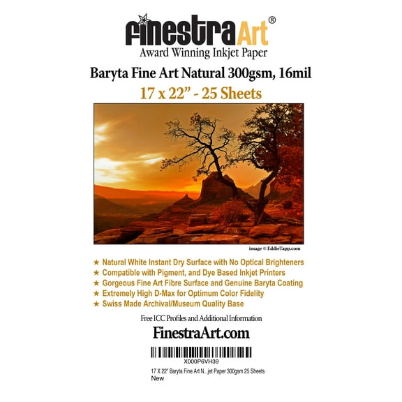 17" X 22" Baryta Fine Art Natural Inkjet Paper - 25 Sheets
