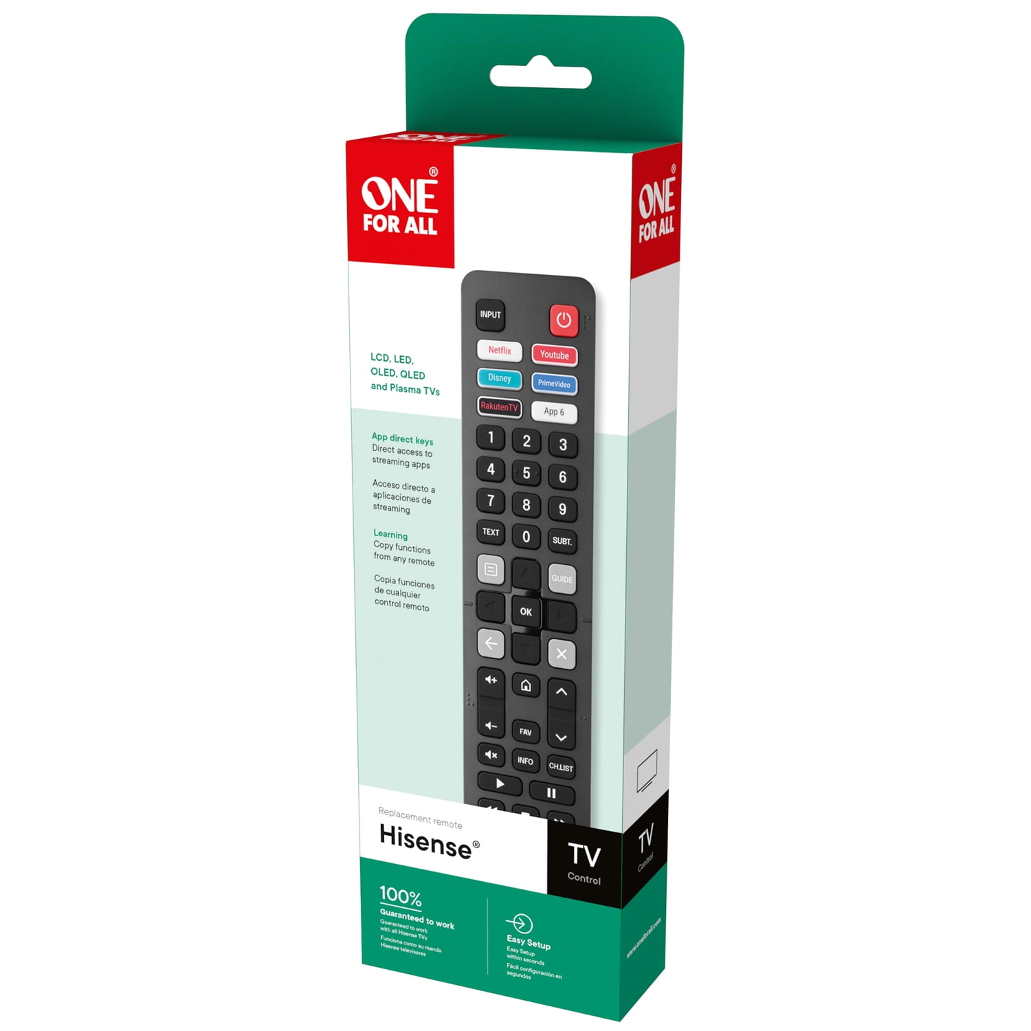 One For All Replacement Remote for Hisense TVs, URC4916