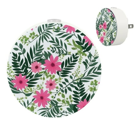 

YZUOUZY Night Lights Plug into Wall Nightlight Bedroom Lamps Set of 2 Peach Flowers Green Grass Purple Leaves