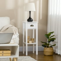 HOMCOM 2-Tier Side Table with Drawer Shelf, End Table, White