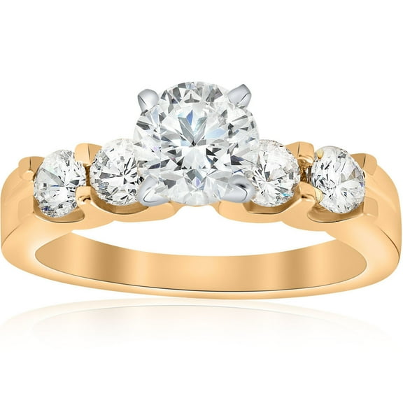 Pompeii 1 3/4ct Diamond 14k Yellow Gold Engagement Ring U Prong Round Cut (I/J,SI2-I1)