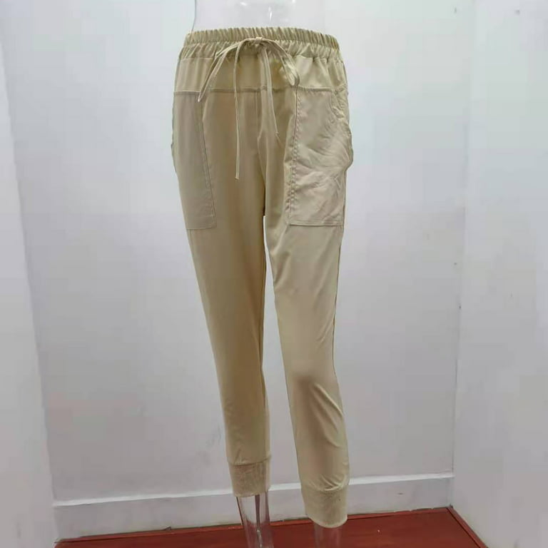 Mrat Full Length Pants Slim Fit Casual Pants Ladies Casual Solid Cotton  Linen Drawstring Elastic Waist Calf-Length Pencil Pants Famale Overalls 