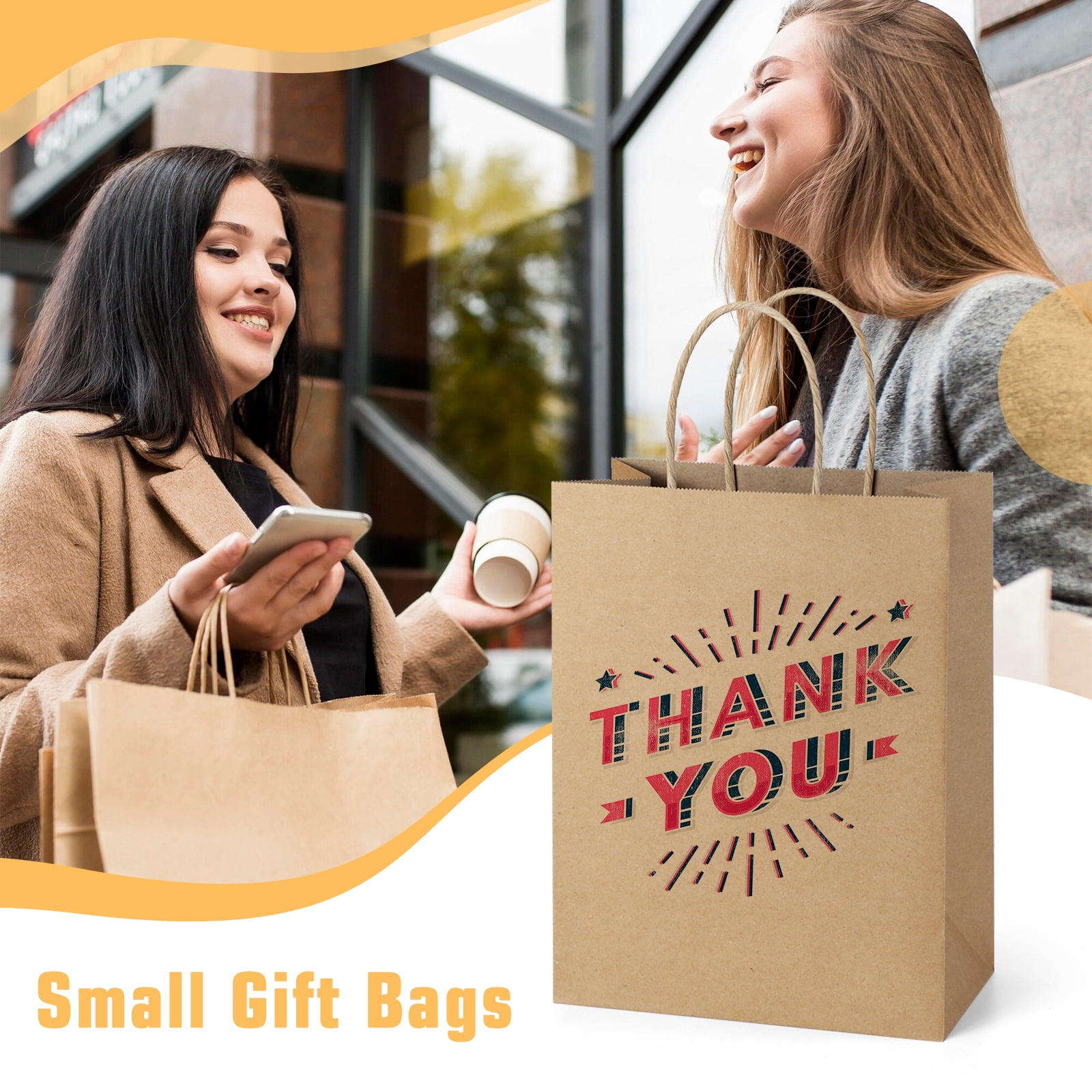 BagDream Brown Paper Gift Bags with Handles 8x4.25x10.5 Kraft Paper Bags Medium Shopping Bags for Father's Day, Graduation, Birthday Party and Baby Shower, Pack of 50