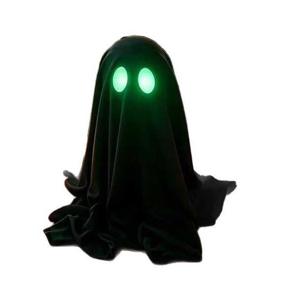 Halloween Hooded Ghost Decoration with Glowing Eyes, Black Tabletop Halloween Ornament for Party, Shelf and Home Decor