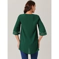 thumbnail image 4 of Unique Bargains Women's Chiffon V Neck 3/4 Bell Sleeve Asymmetrical Hem Blouse L Green, 4 of 6