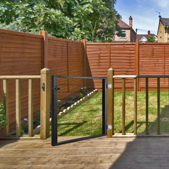 36"x23" Outdoor Deck Fence Gate, Black Anti-Rust Carbon Steel Cable Railing System for Yards(Black)